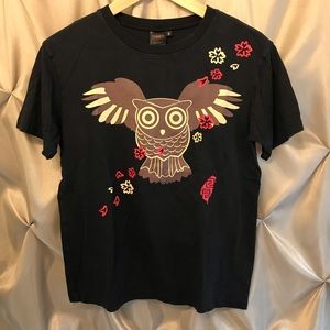 Milu Design Owl Graphic Tee Shirt Men’s Small EUC